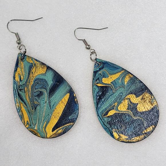 Boho Marble Painted Teardrop Earrings - Picture 3 of 5